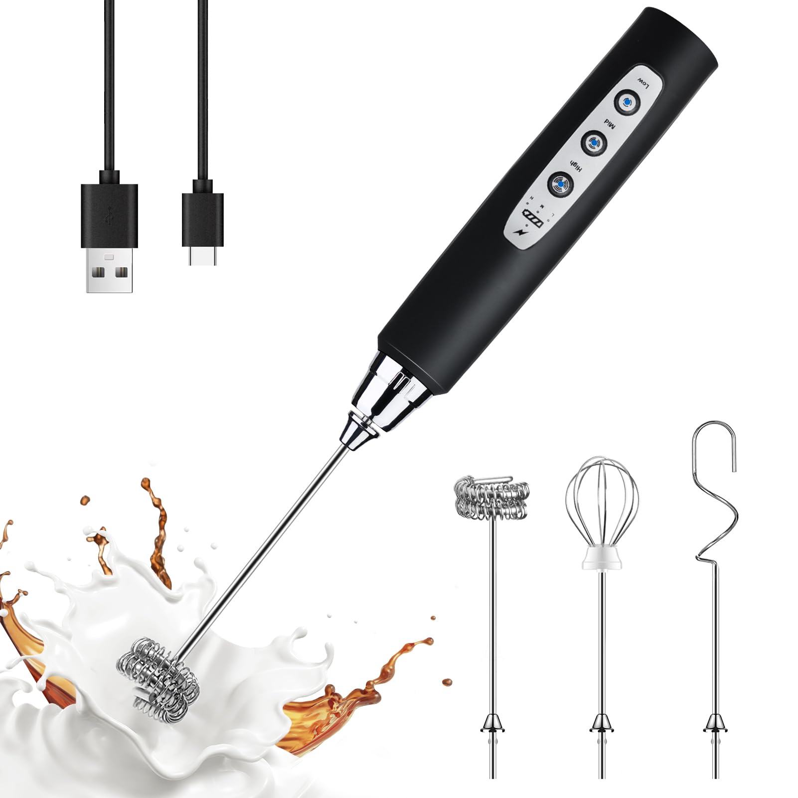 Amazon.com: YUSWKO Black Handheld Milk Frother Wand for Coffee